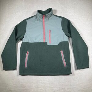 Te Verde Color Block Fleece Pullover Jacket Teal Pink Zip Pockets Size S